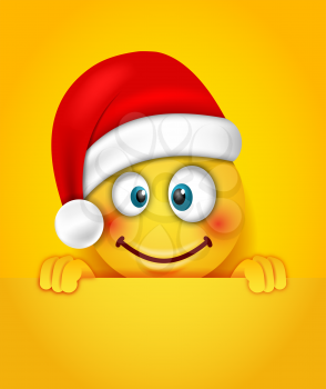 Christmas Happy Cheerful Emoticon in Santa Hat - Illustration Vector