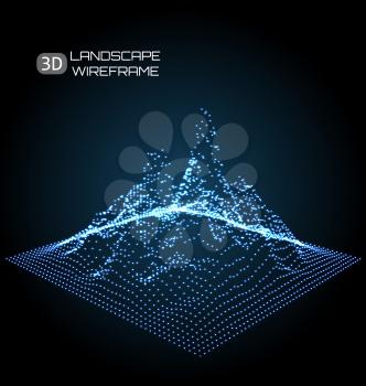 Wireframe Landscape Pattern. Big Data. Geometric Perspective Texture - Illustration Vector