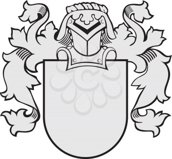 Vector image of medieval coat of arms, executed in woodcut style, isolated on white background. No blends, gradients and strokes.