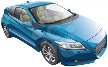 Detail image of blue modern sport car, isolated on white background. 