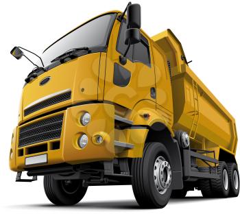 High quality vector illustration of typical modern ab-over dump truck, isolated on white background. File contains gradients, blends and transparency. No strokes. Easily edit: file is divided into logical layers and groups.