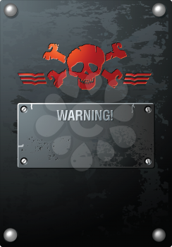 Royalty Free Clipart Image of a Red Skull on Brushed Grunge Banner