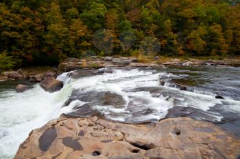 Royalty Free Photo of a Rushing River in an Autumn Forest