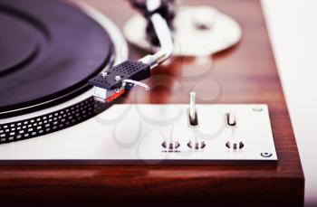 Stereo Turntable Vinyl Record Player Analog Retro Vintage Closeup