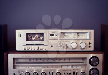 Vintage stereo cassette tape deck player recorder