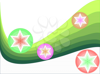Royalty Free Clipart Image of Stars on a Green Band of Colour