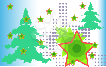 Royalty Free Clipart Image of a Christmas Tree and Star Background