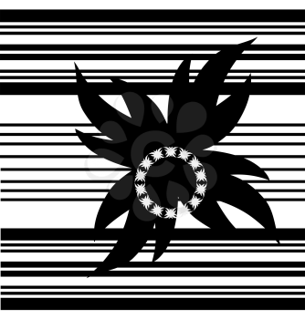 Royalty Free Clipart Image of a Black Design on a Striped Background