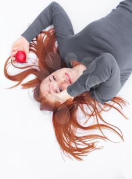 Red Hair with apple on white background