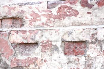 Old dilapidated brick wall of red brick