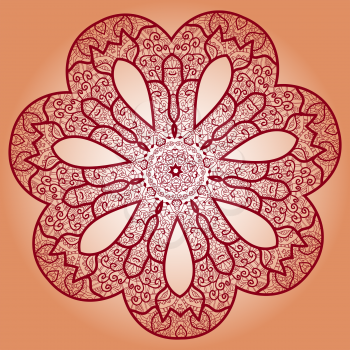 Oriental mandala motif round lase pattern on the yellow background, like snowflake or mehndi paint on yellow color background