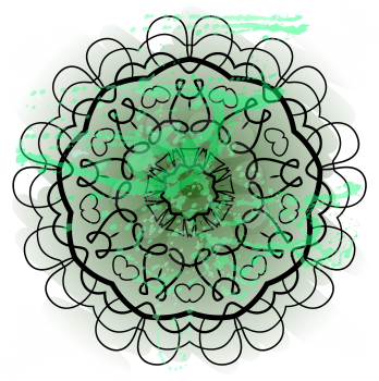 Oriental mandala motif round lase pattern on the green background, like snowflake or mehndi paint in light-blue color. Ethnic backgrounds native art concept. What is karma?