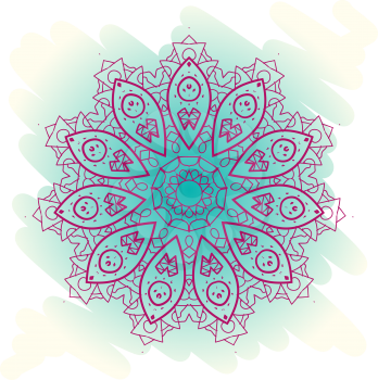 Oriental mandala motif round lase pattern on the blue background, like snowflake or mehndi paint on light-blue color. Ethnic backgrounds native art concept. What is karma?
