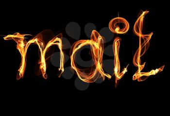 Royalty Free Clipart Image of the Word Mail in Fire