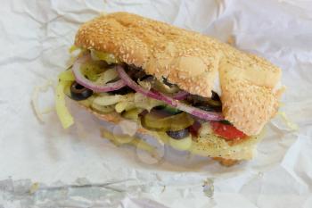 Closeup of a sandwich. Steak and Cheese Sub