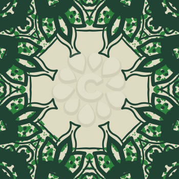 Green stylized ornate frame card in arabic style. Vector floral decorative background. Template frame design for card with place for your text.