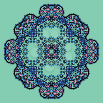 Trippy flower. Acid art. Oriental mandala over bright green color. Design element.