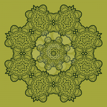 Green mandala. Indian flower like shape. Ornate tribal motif.