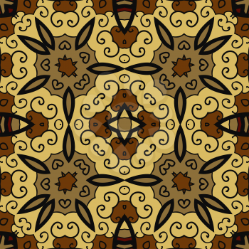 Brown and Yellow Ornamental round seamless pattern with many details