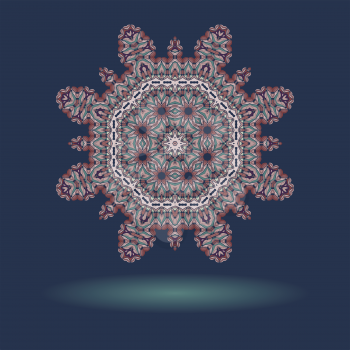 Mandala motif with copyspace and shadow in the bottom. Vintage design elements.