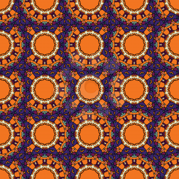 Endless mandalas in orange color allpaper. Tribal vintage ethnic seamless pattern ornamental motif.