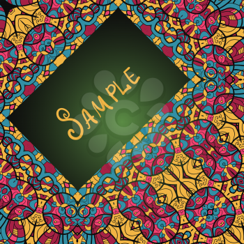 Greeting card with floral ornament. Ethnic paisley ornament. 