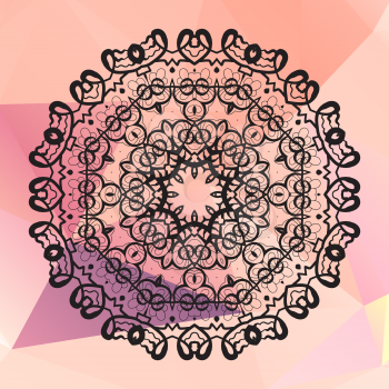 Round mandala. Geometric circle element made in vector. Perfect  cards for any other kind of design, birthday and other holiday, kaleidoscope,  medallion, yoga, india, arabic design on pink wallpaper