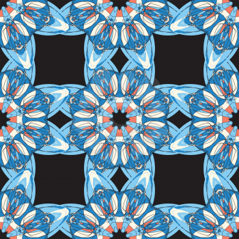 Vector background. Beautiful geometric square pattern. Imitation of chinese porcelain painting. Blue symmetry background.