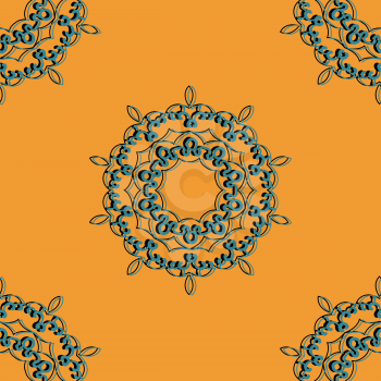 Azure and black seamless mandala Print. Retro Ornate Mandala based design  for greeting card, Brochure, Card or Invitation with Islamic, Arabic, Indian, Ottoman, Asian motifs.