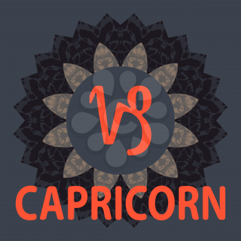 Capricorn. The Goat. Zodiac icon with mandala print. Vector icon.