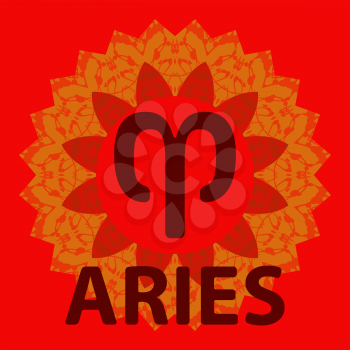 Aries. The Ram. Zodiac icon with mandala print. Vector icon.