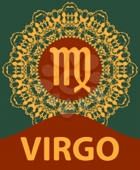 Virgo. The Virgin. Zodiac icon with mandala print. Vector illustration.