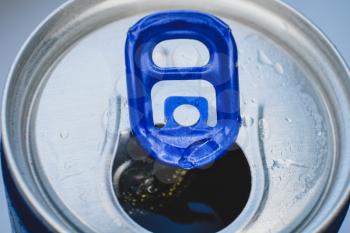 Aluminium soda can open state macro image.