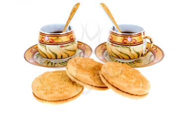 Royalty Free Photo of Cups of Coffee and Cookies