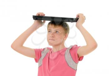 Royalty Free Photo of a Teenager Balancing a Laptop