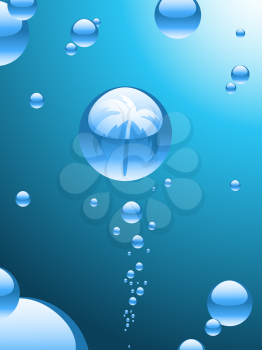 Royalty Free Clipart Image of an Abstract Bubble Background With a Palm Tree Bubble