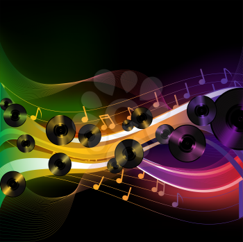 Royalty Free Clipart Image of an Abstract Musical Note and Vinyl Disc Background