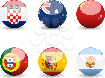 Royalty Free Clipart Image of Circular Flags of Croatia, Austrailia, China, Spain Argentina and Portugal