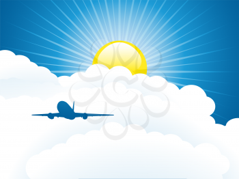 Royalty Free Clipart Image of an Airplane Flying in the Sky