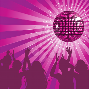 Royalty Free Clipart Image of People Dancing at the Disco