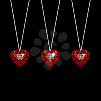 Royalty Free Clipart Image of a Set of Three Disco Style Valentine Heart Pendants 