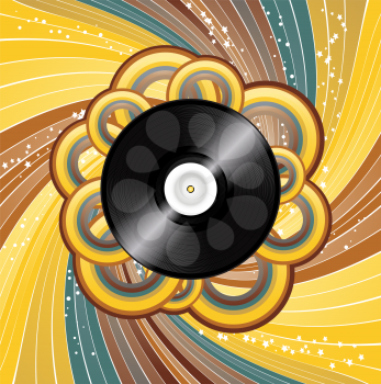 Royalty Free Clipart Image of a Retro Vinyl Disc on a Swirling Background