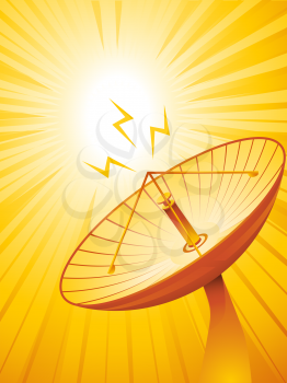 Royalty Free Clipart Image of a Satellite With Electric Lightening Bolts