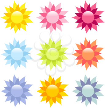 Royalty Free Clipart Image of Glossy Flower Icons