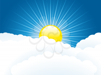 Royalty Free Clipart Image of a Sun Behind Clouds