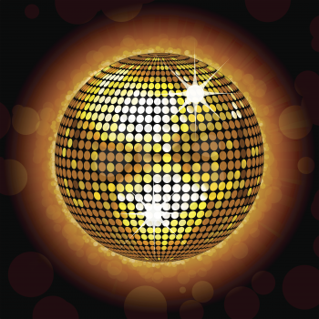 Gold disco ball on a glowing background