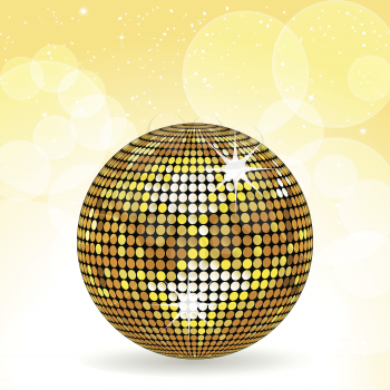 Sparkling gold disco ball on a yellow background