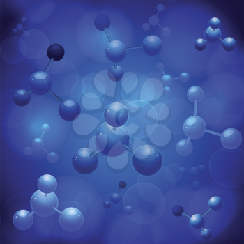 3d molecules on a glowing blue background
