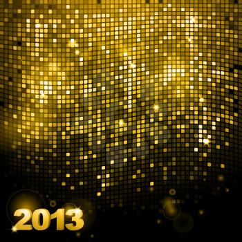 Sparkling gold mosaic background with 3D 2013 sign