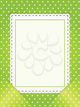 blank card slotted into a green polka dot background